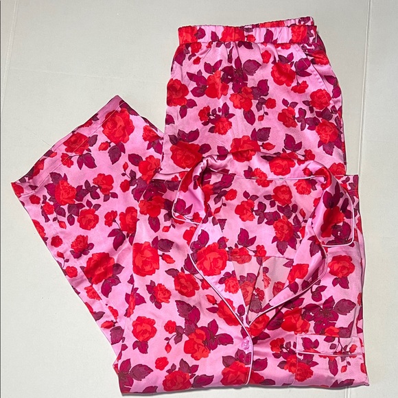 LOFT Pink and Red Floral Satin Pajama Set XL - Picture 2 of 11